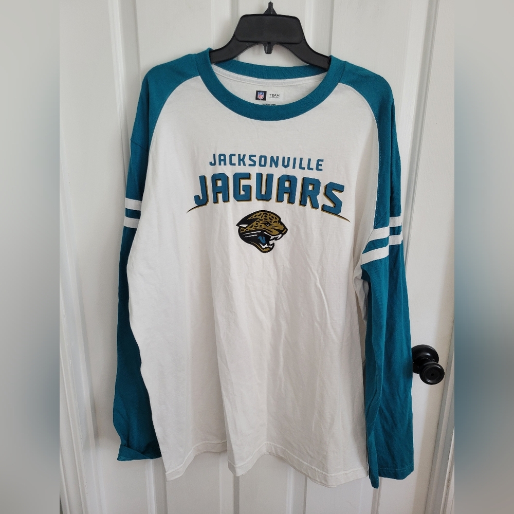 Jacksonville Jaquars NFL Men's Long Sleeve White Teal Tee Size XL